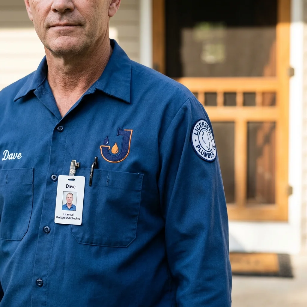 Licensed plumber showing ID badge in Chase City, VA