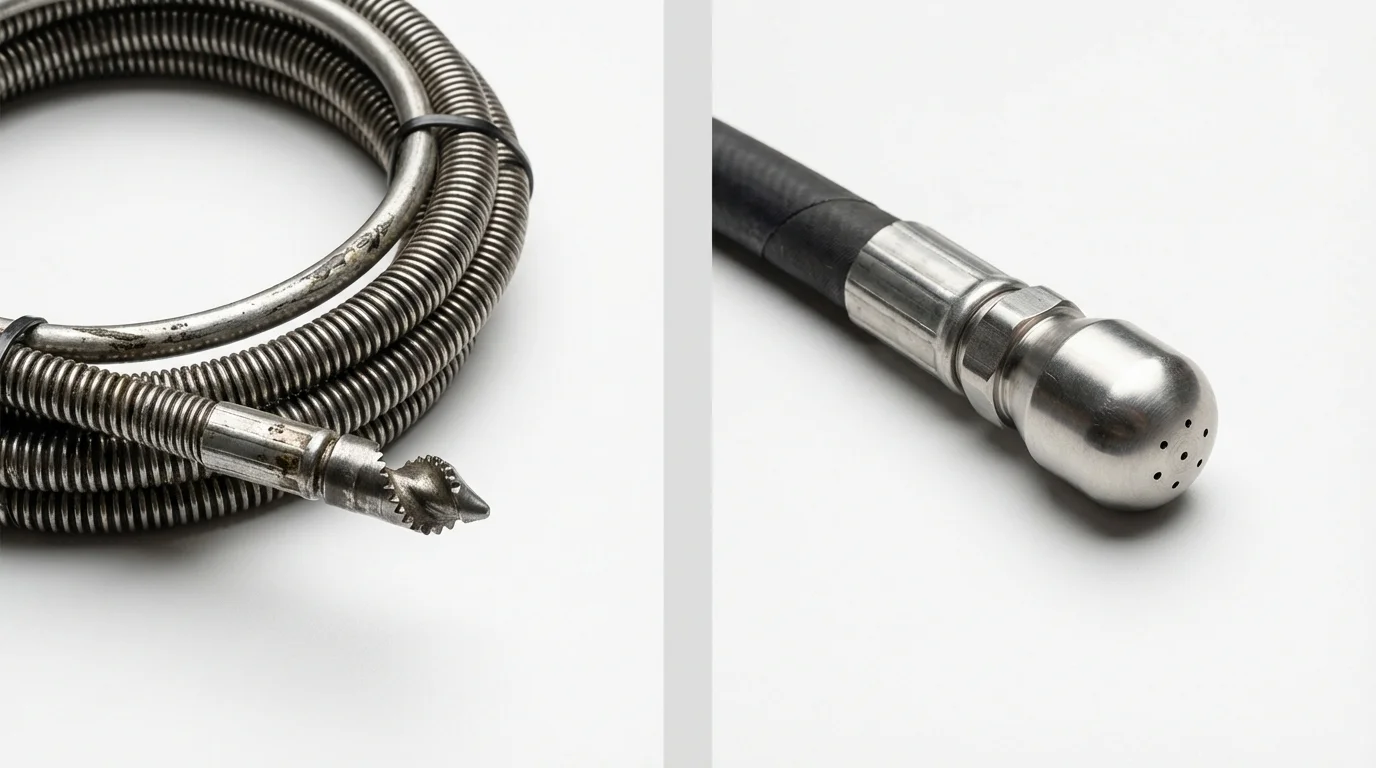 Drain snake cable and hydro jetting nozzle used for drain cleaning in Chase City, VA