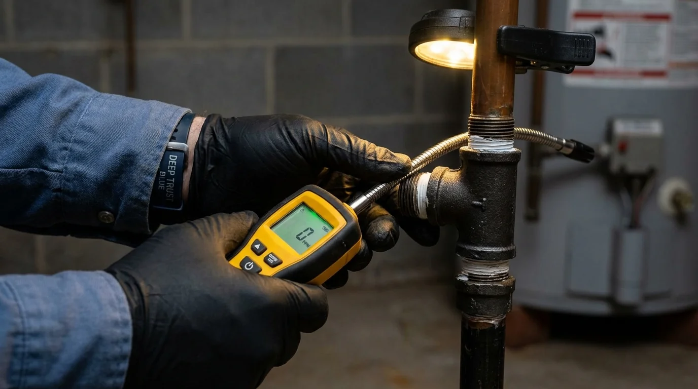 Gas leak detection with electronic sniffer by Johns Plumbing LLC in Chase City