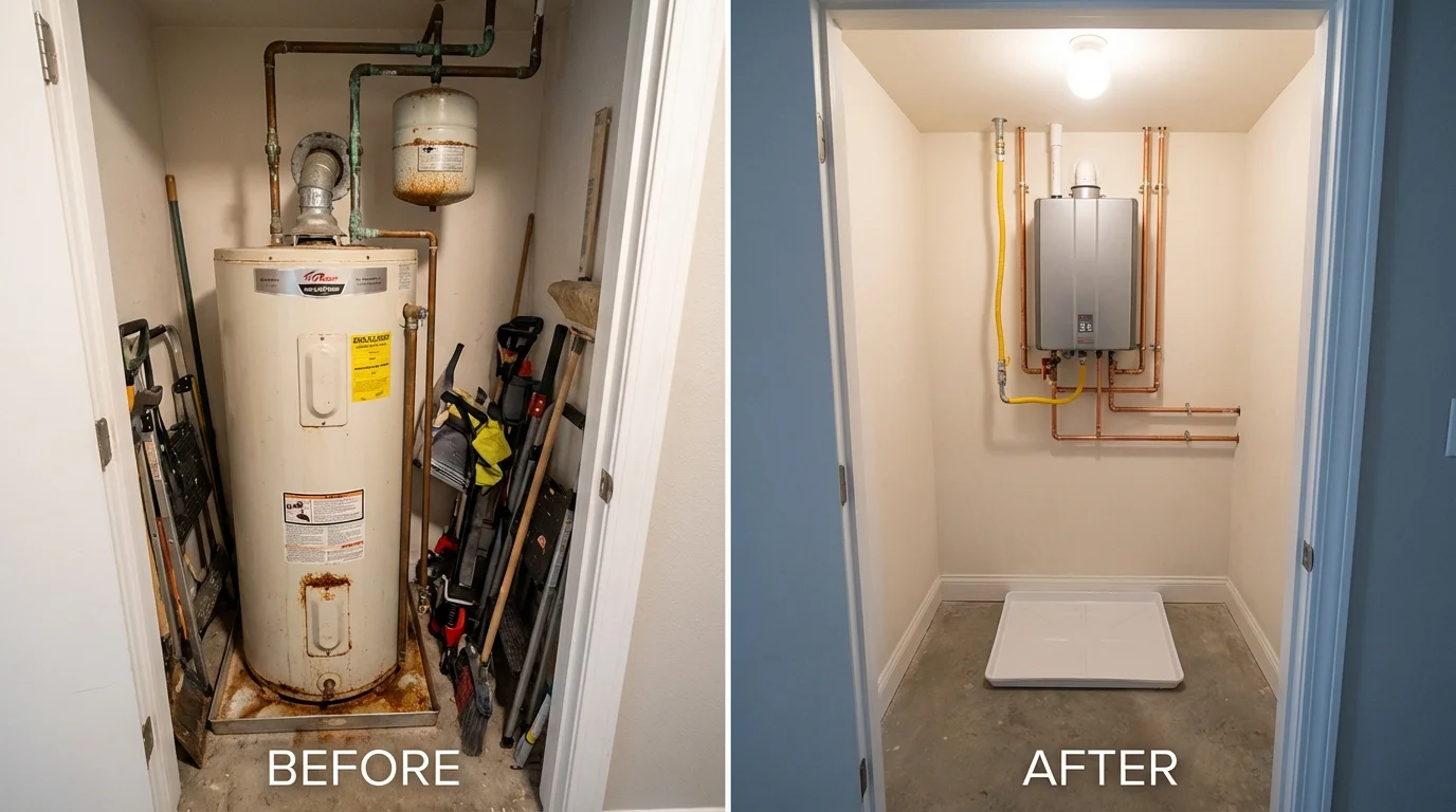Tank water heater versus wall-mounted tankless unit comparison for Chase City, VA homeowners