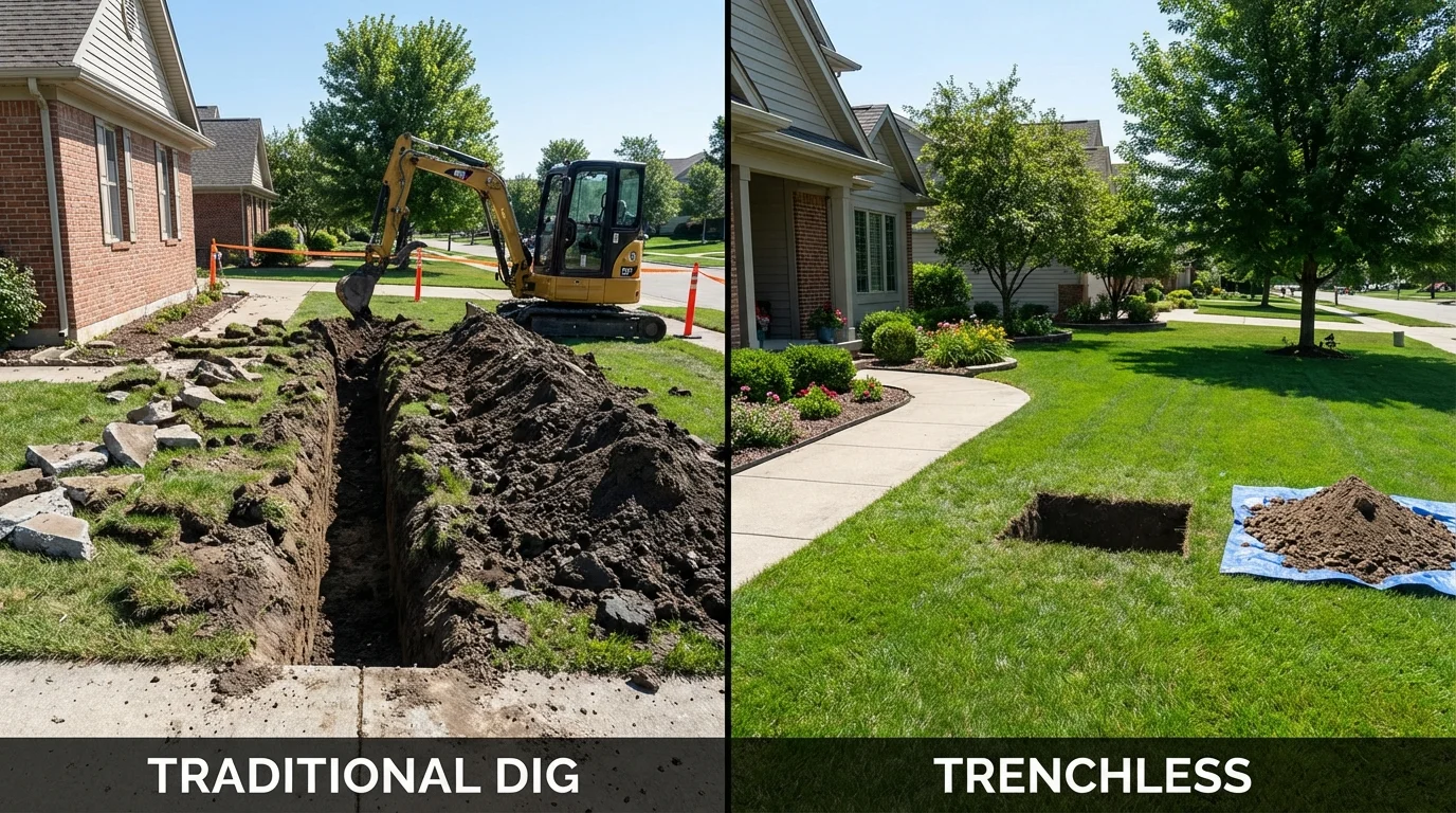 Trenchless sewer repair with minimal yard damage versus traditional excavation in Chase City, VA